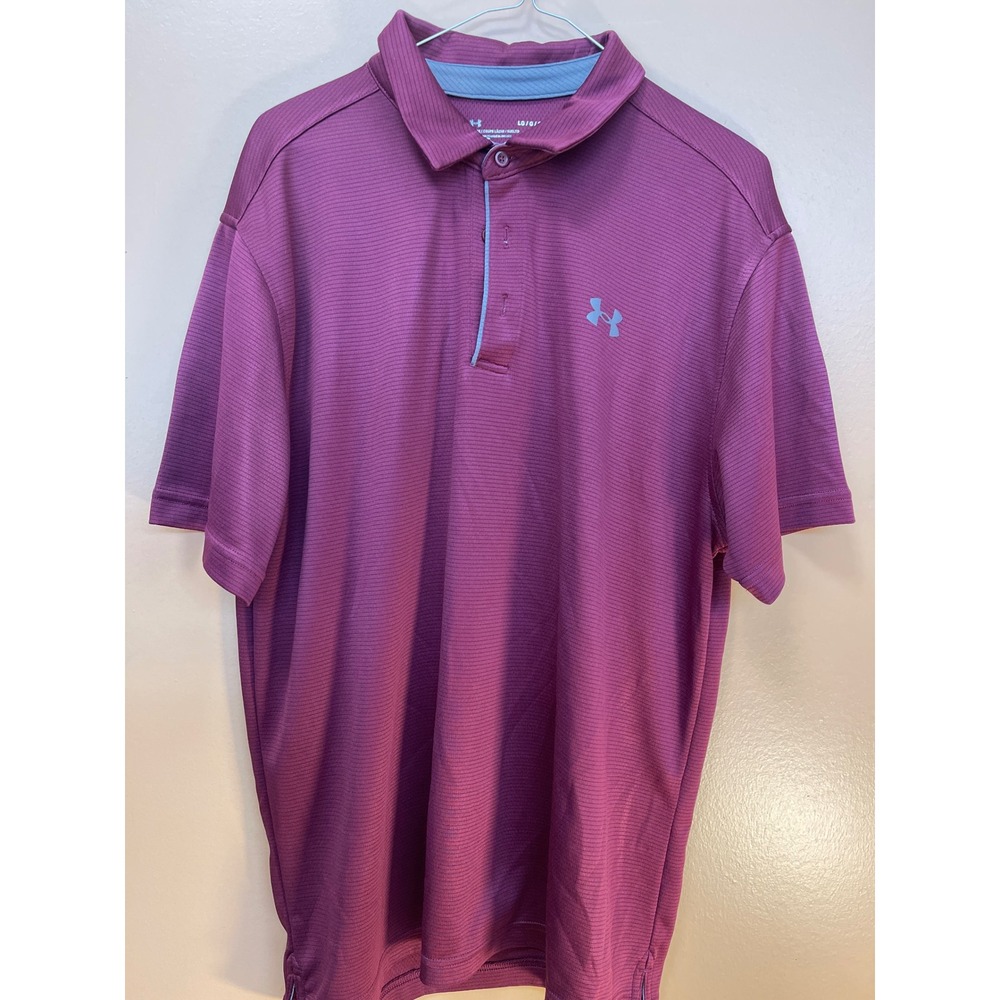 Under Armour Mens Large Maroon Striped HeatGear Performance Golf Polo Shirt